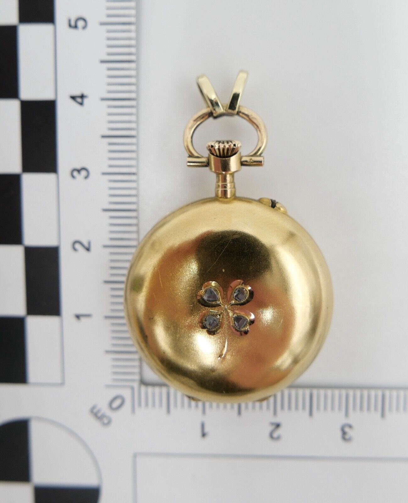 Antike Schweizer Damen Taschenuhr 585 Gold Diamanten im Kleeblatt 56 14K 0,585 - Antikhandel-Stuttgart