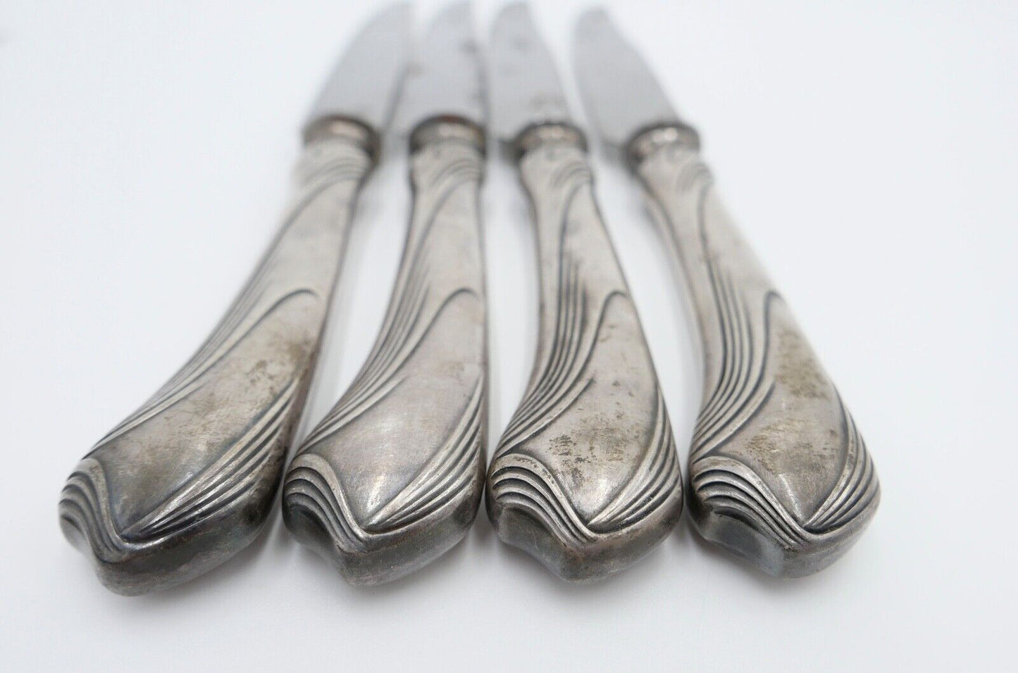 4x ALTE CHRISTOFLE PARIS VERSILBERT MESSER / BESTECK Silberauflage 20-30er Jahre - Antikhandel-Stuttgart