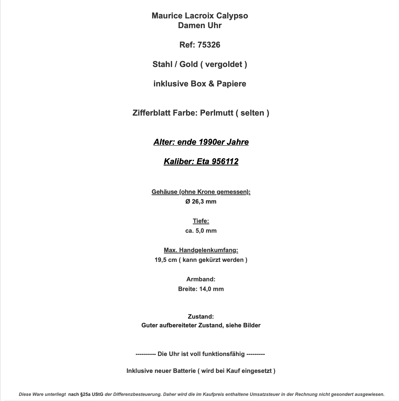 Maurice Lacroix Calypso Damen Uhr 75326 Stahl Gold Box & Papiere 26mm Perlmutt - Antikhandel-Stuttgart