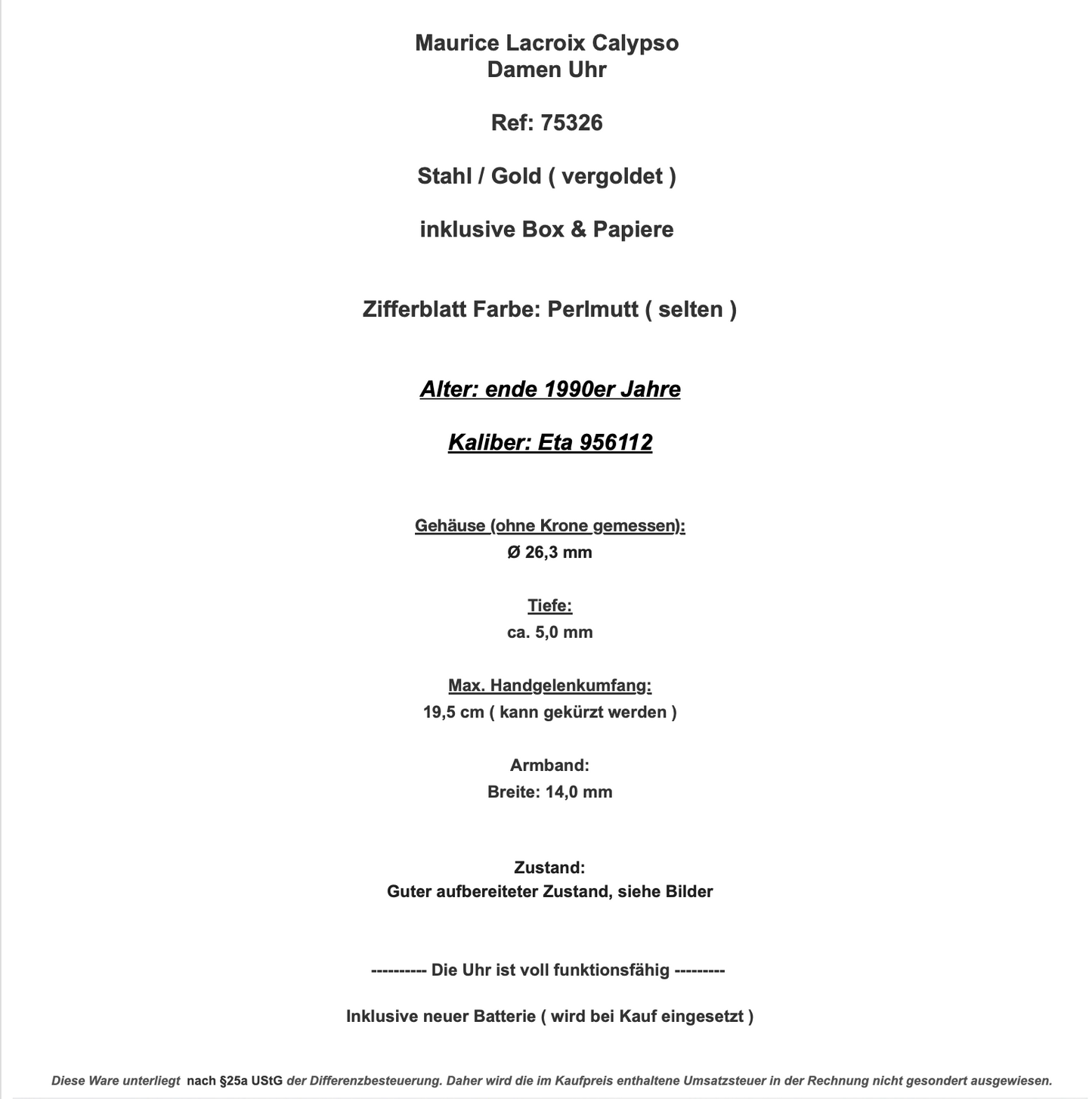 Maurice Lacroix Calypso Damen Uhr 75326 Stahl Gold Box & Papiere 26mm Perlmutt - Antikhandel-Stuttgart