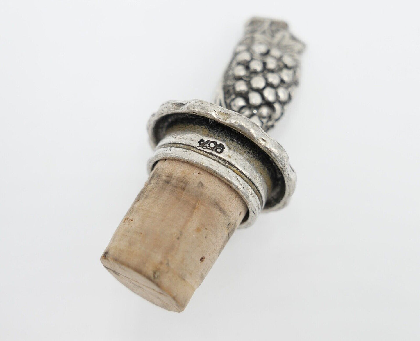 Vintage Zinn Weinstöpsel Weinkorken Zierkorken Weinreben 9 cm hoch - Antikhandel-Stuttgart