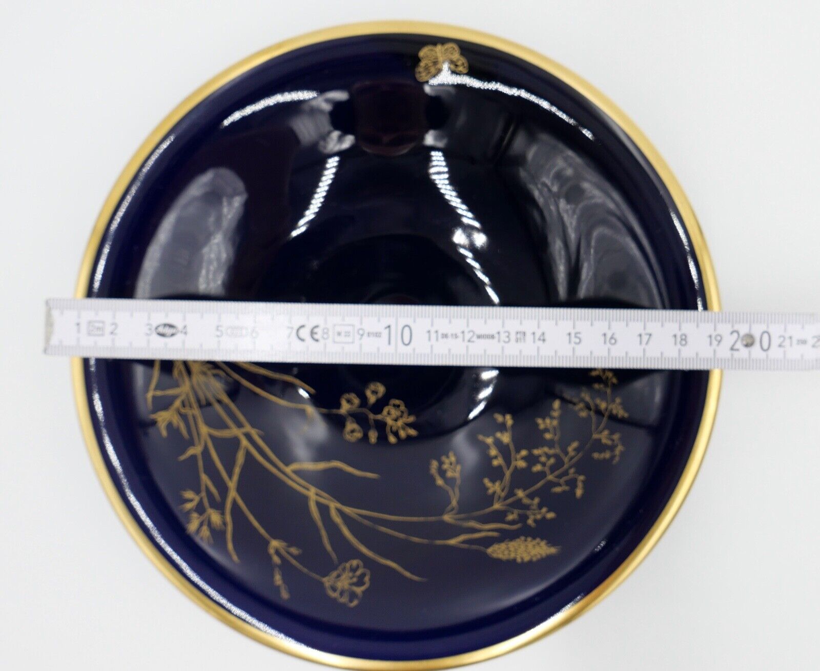 116/3 LINDNER Teller Schale Ø 19,5 cm Porzellan ECHT KOBALT Blume GOLDGRÄSER - Antikhandel-Stuttgart