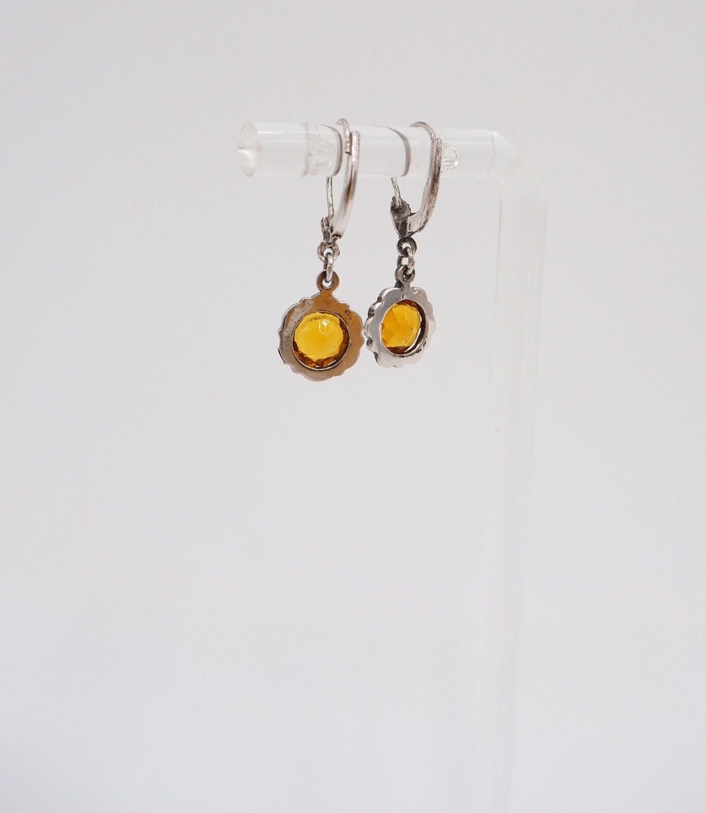 alte 50er Jahre Silber 835 Ohrringe Ohrhänger Ø10 mm Schmuckstein orange gelb - Antikhandel-Stuttgart
