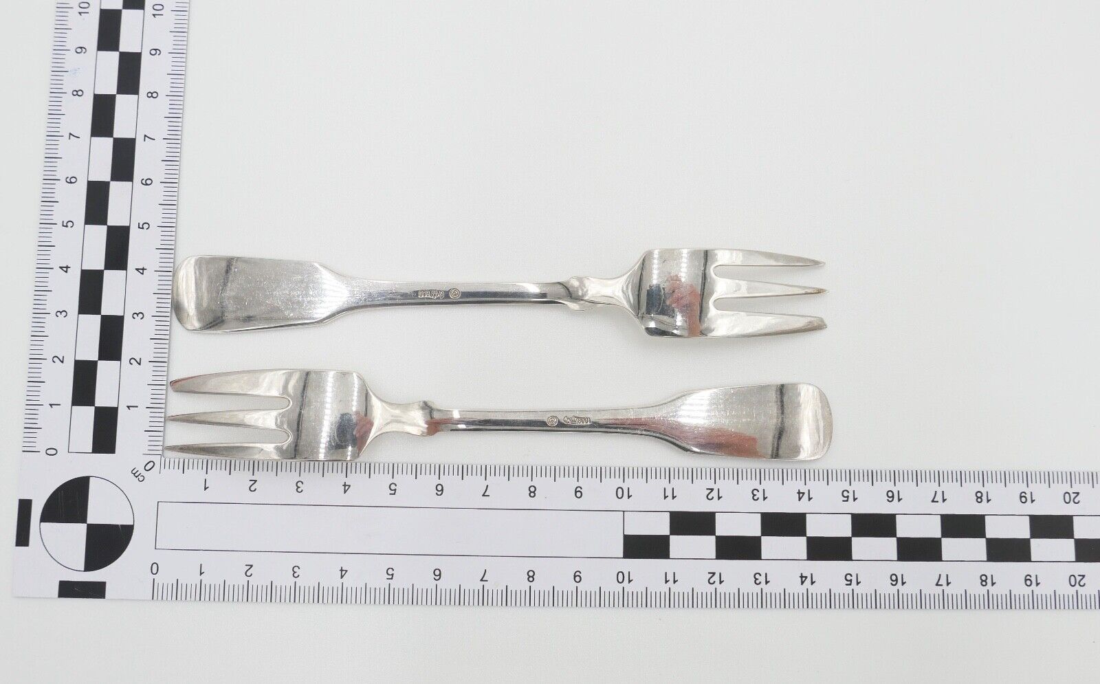 800 Silber Besteck 6 tlg. Kuchengabel Gebrüder Reiner Spatenmuster Monogramm JM - Antikhandel-Stuttgart