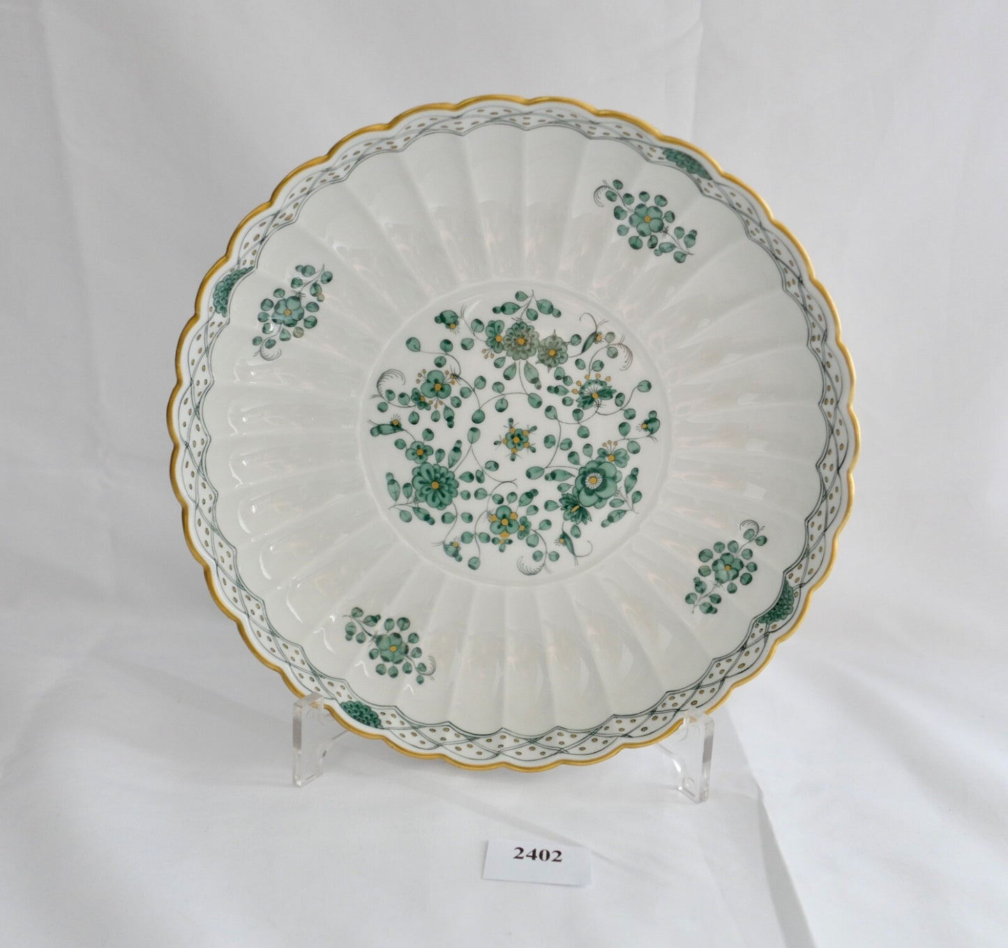 Meissen 1. Wahl Porzellan geriffelte Schale Teller indisch grün reich 21,5 cm