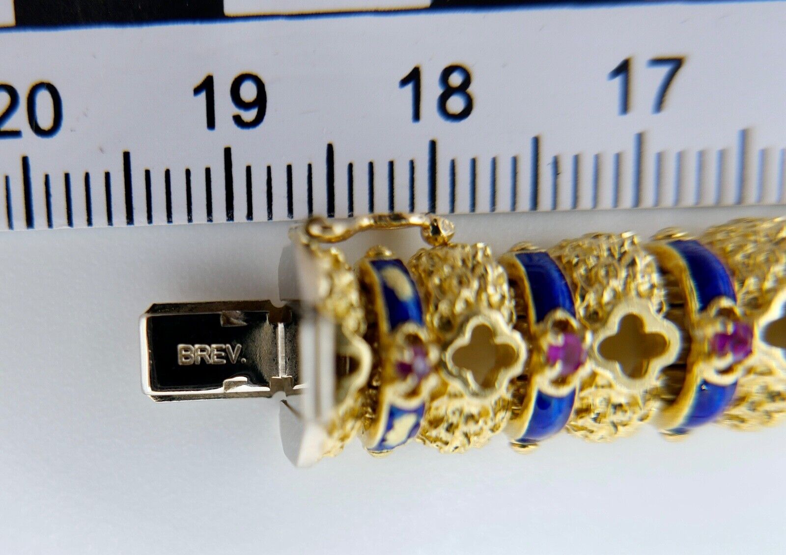 Massives UNOAERRE Gelbgold Armband 750 18K Emaille Rubin 1AR Arezzo Italien 60er - Antikhandel-Stuttgart