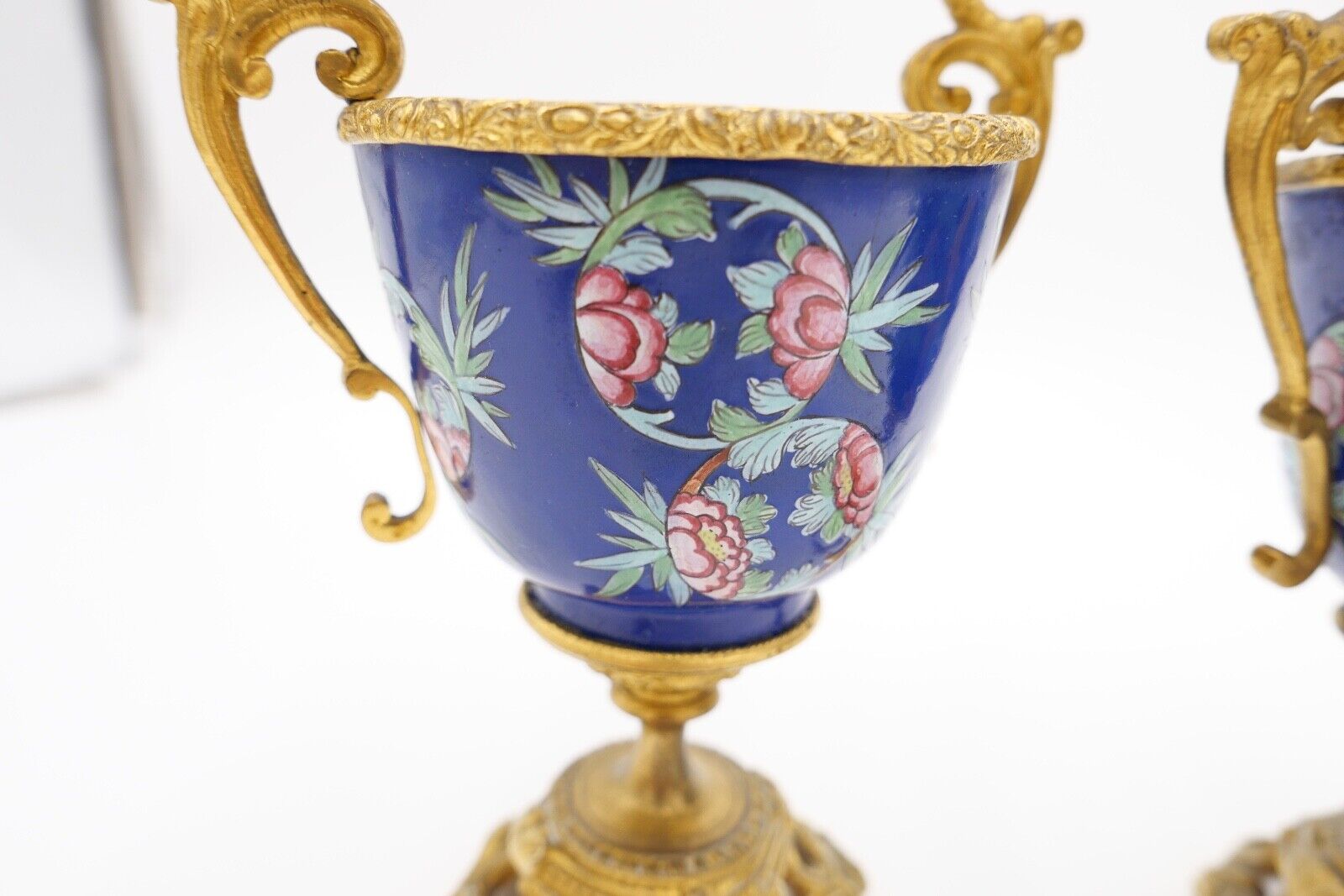 antik Mitte 19. Jhd 2x Kelch Becher Pokal feuervergoldet handbemalt Krakelee - Antikhandel-Stuttgart