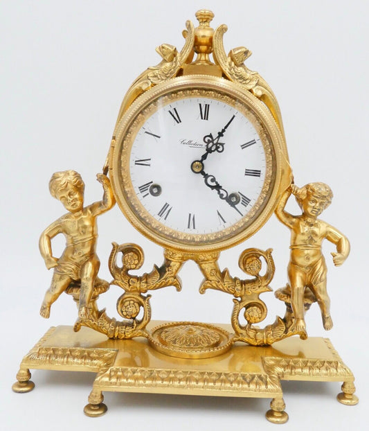 Collection D'Art Frankreich Kaminuhr Tischuhr 8 Tage Kinder Motiv 1960 vergoldet - Antikhandel-Stuttgart