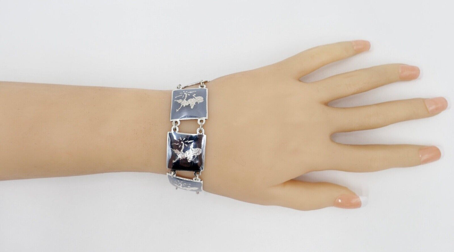 Siam Sterling Silber Glieder Armband Emaille Motiv Göttin 19cm - Antikhandel-Stuttgart