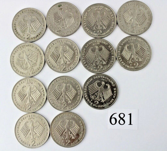 13x 2 DM Mark Theodor Heuss 1970 - 1974 Jäger J. 407 - Antikhandel-Stuttgart