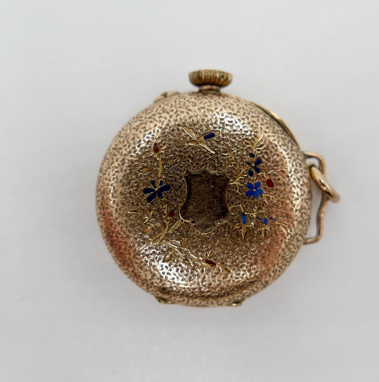 Antike Schweizer Damen Taschenuhr Kettenuhr 585 Gold Floral Emaille OPEN FACE - Antikhandel-Stuttgart