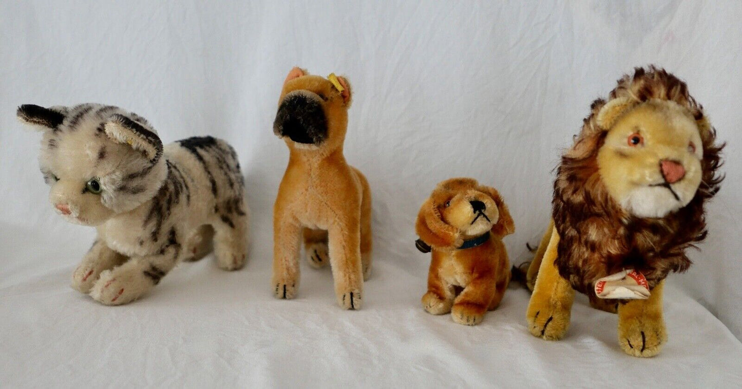 4x alte Steiff Stoff & Plüschtiere Katze Löwe Leo Hund Boxer Dackel - Antikhandel-Stuttgart
