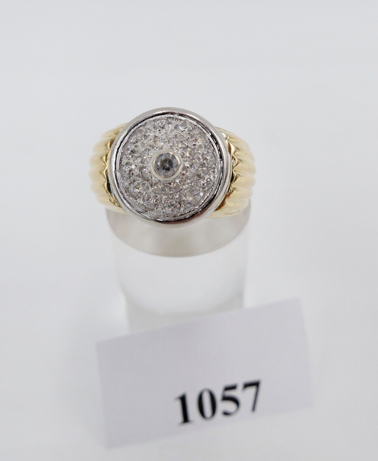80er Jahre Goldring MASSIV Damenring Statement Ring Gold 750 18K Zirkonia Gr. 59 - Antikhandel-Stuttgart