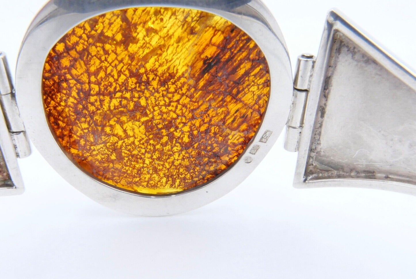 80er Jahre Silber 925 Bernstein Armband Armreif Armspange G Danzig Polen - Antikhandel-Stuttgart