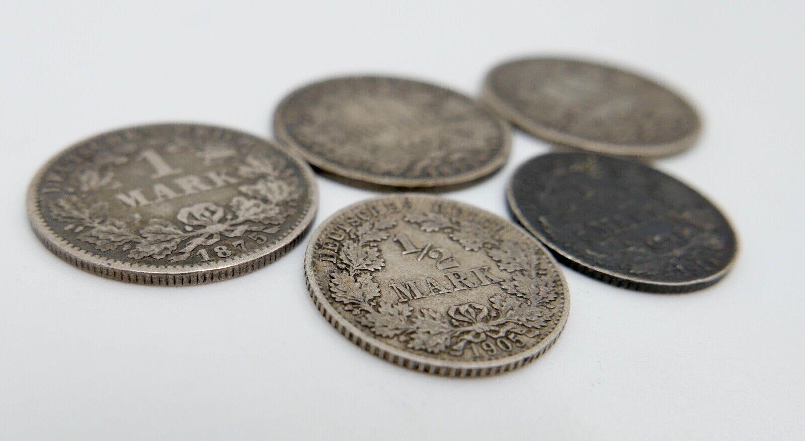5x 1 & 1/2 Mark 1875 - 1919 Deutsches Reich Coin lot Silber - Antikhandel-Stuttgart