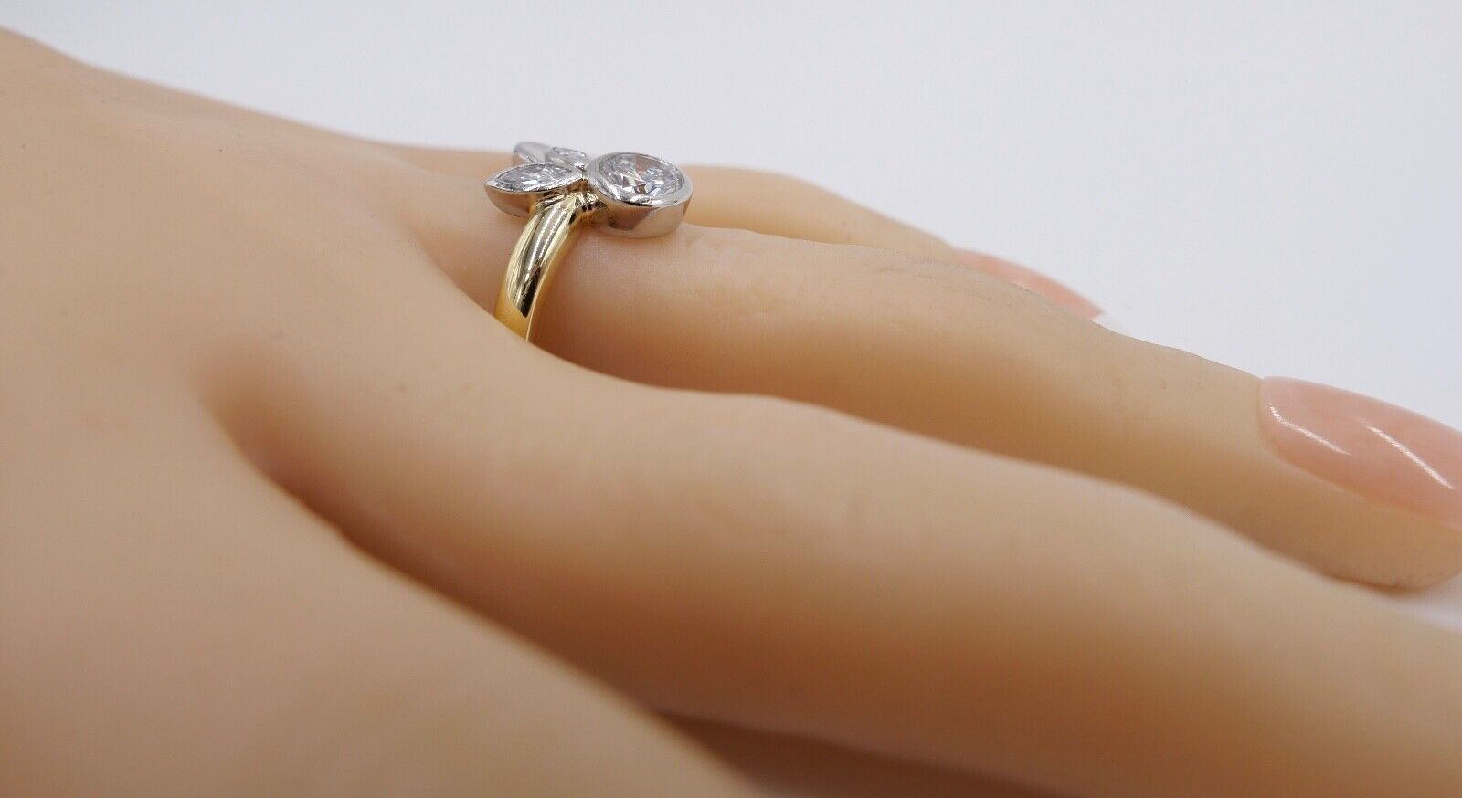 JACOBI Floraler Bicolor 750 18K Gold & 950 Platin Ring Brillant 1,06 Ct Gr.54-55 - Antikhandel-Stuttgart