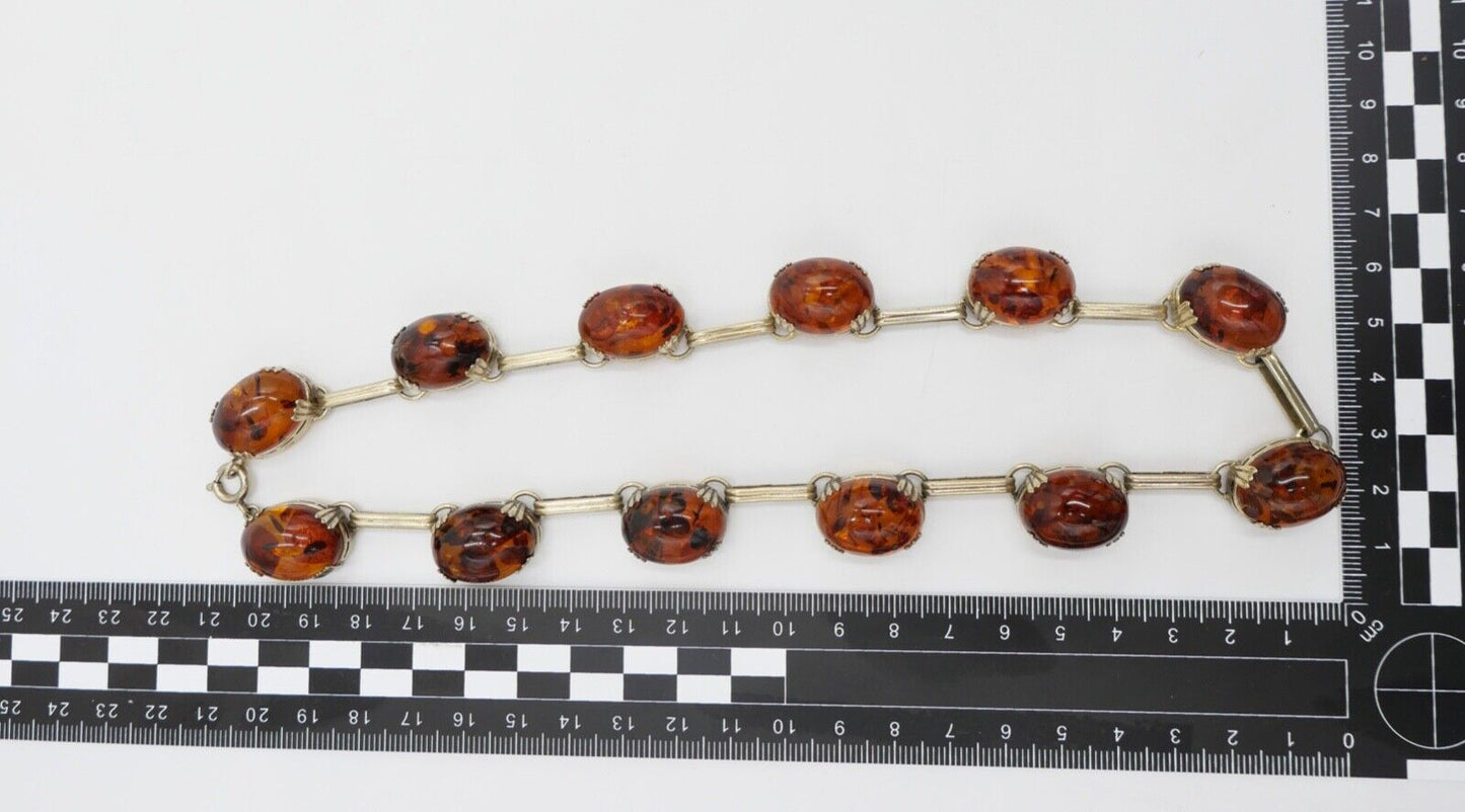 Bernstein Kette 830 Silber vergoldet Halskette Collier Ø 43 cm Gliederkette - Antikhandel-Stuttgart
