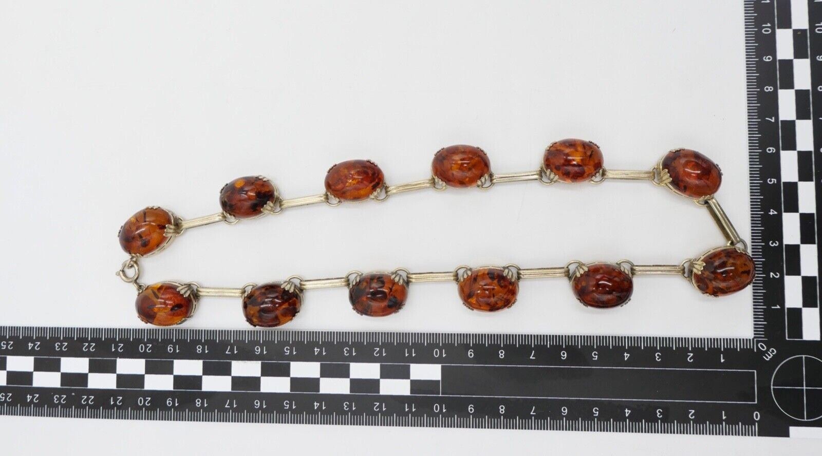 Bernstein Kette 830 Silber vergoldet Halskette Collier Ø 43 cm Gliederkette - Antikhandel-Stuttgart