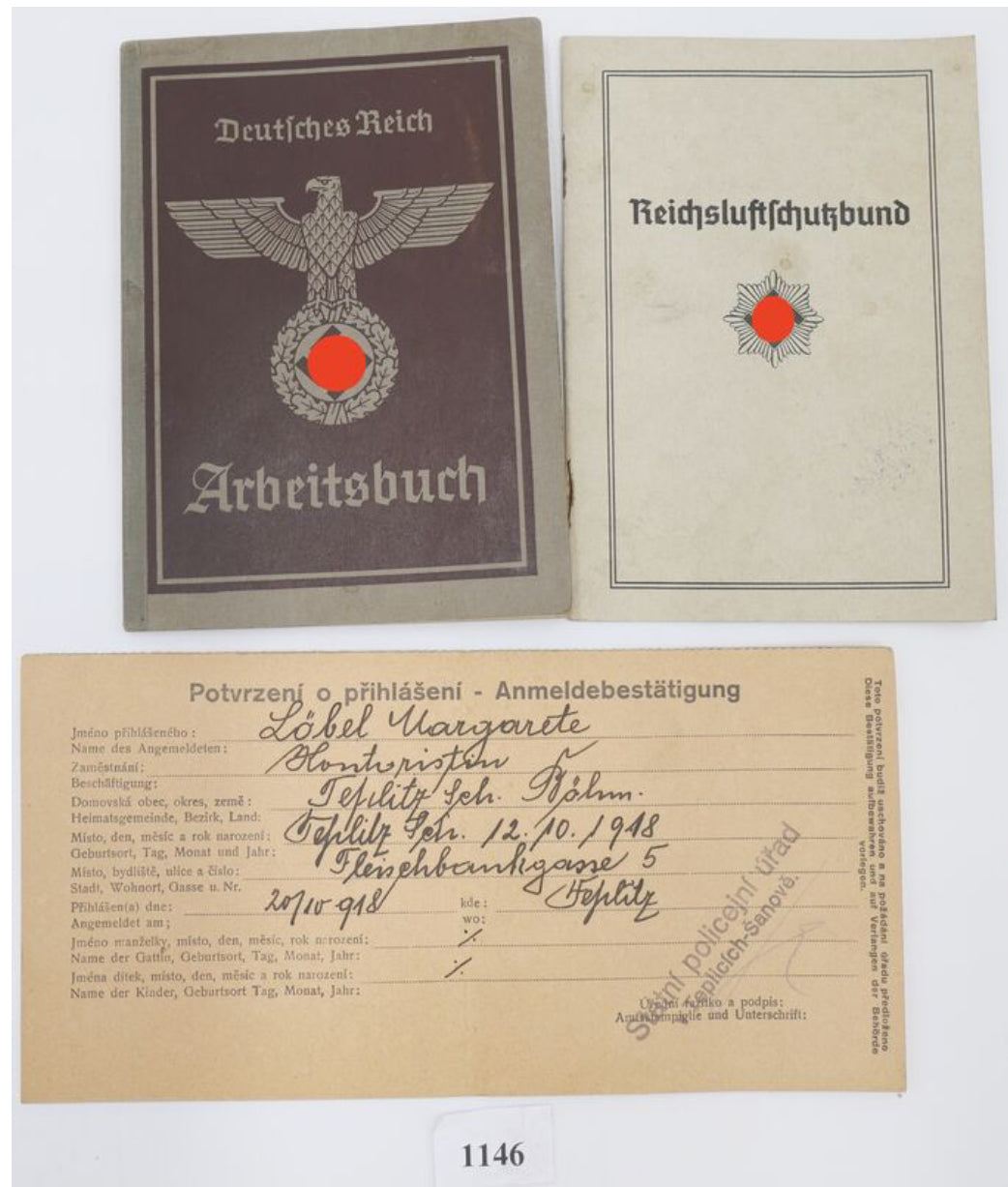 Arbeitsbuch Reichsluftschutzbund Anmeldebestätigung - Antikhandel-Stuttgart