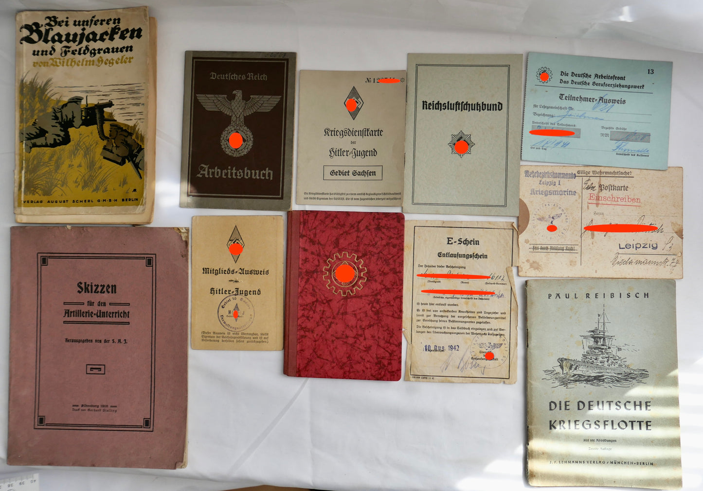 Posten Dokumente Ausweise 3. Reich Hj Arbeiterfront Entlausungsschein Einberufungsbefehl Reichsluftschutzbund Dienstkarte HJ Arbeitsbuch - Antikhandel-Stuttgart