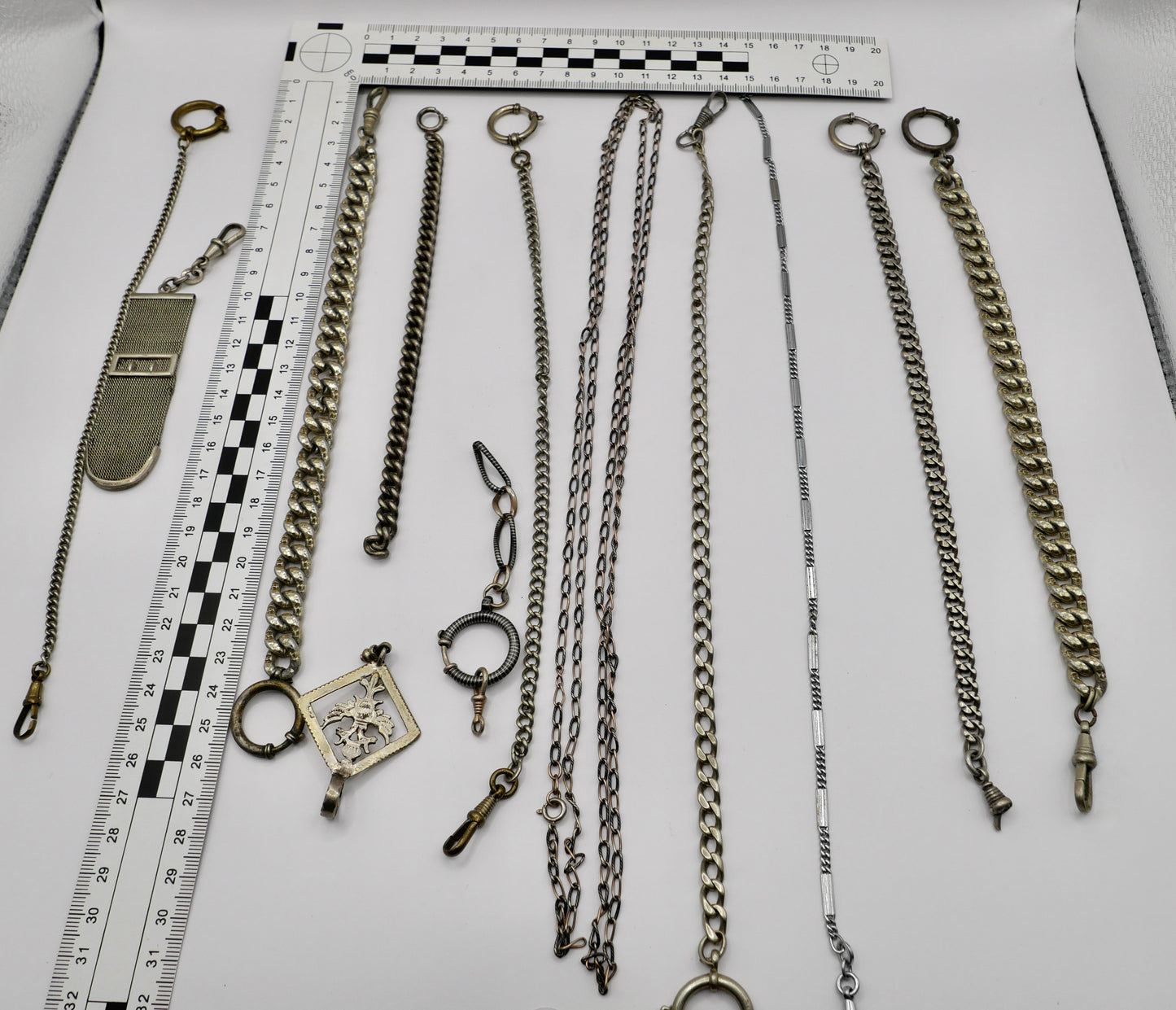 10 Antike Taschenuhr Kette watch Chain Silber versilbert Metall L&F Doppeladler