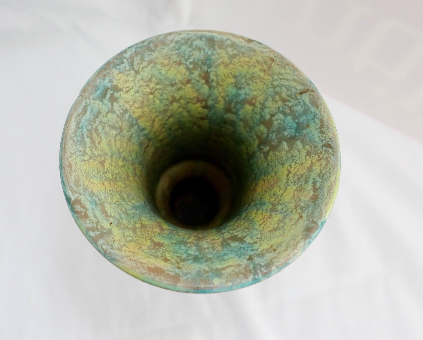 60er  70er Keramik Gerhard Liebenthron Blumenvase in grün gelb 14 cm