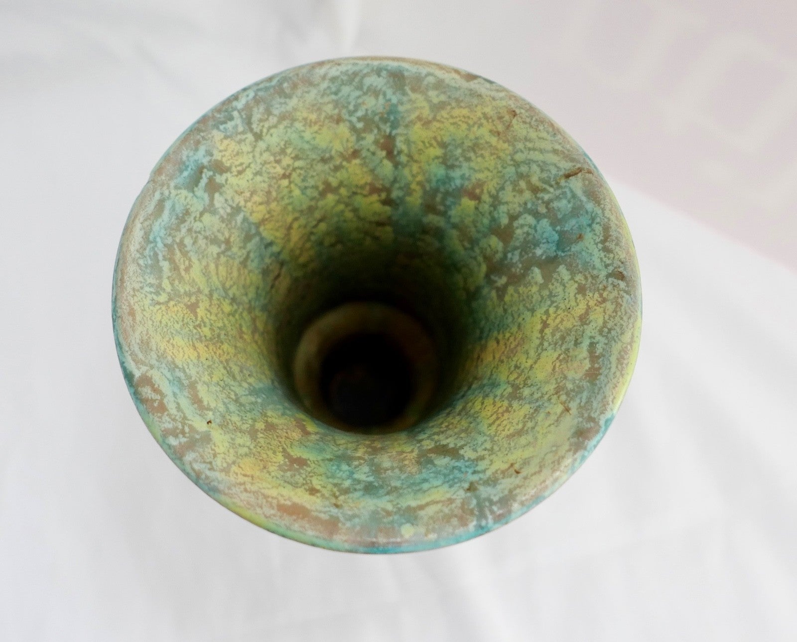 60er  70er Keramik Gerhard Liebenthron Blumenvase in grün gelb 14 cm