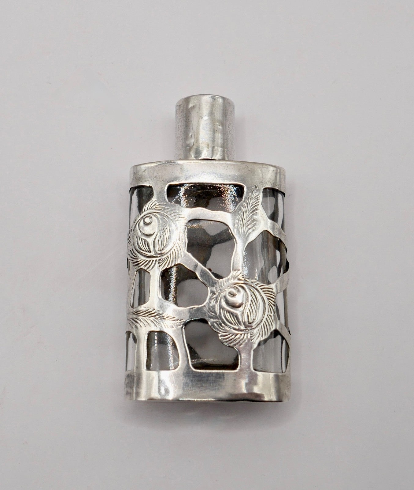 Kleines altes florales Glas Flakon mit 925 Sterling Silber Mexiko RM
