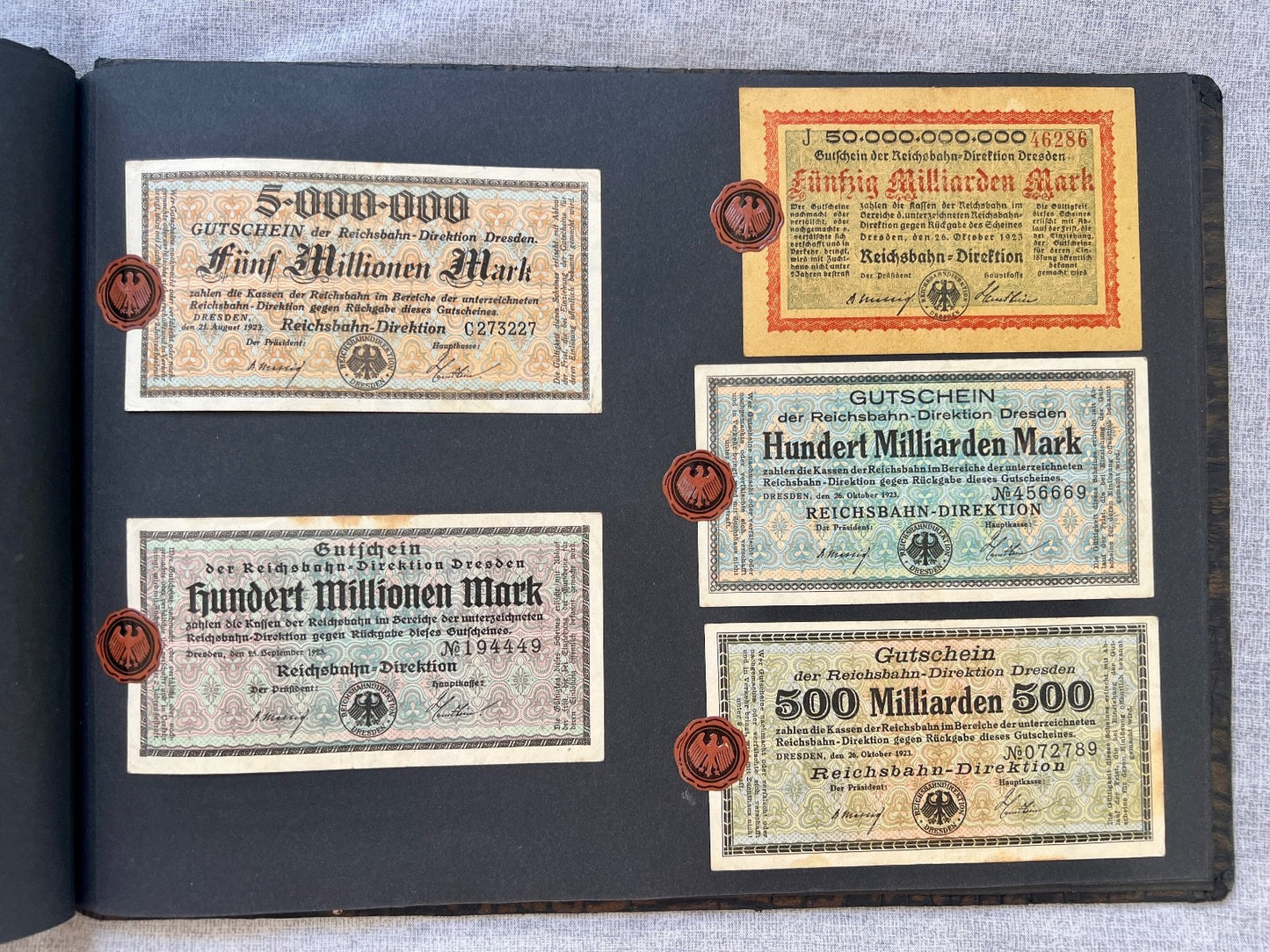 Album  116x Inflation Geldscheine Ro. Banknoten Mark Reichsbahn Mrd Mio UNC