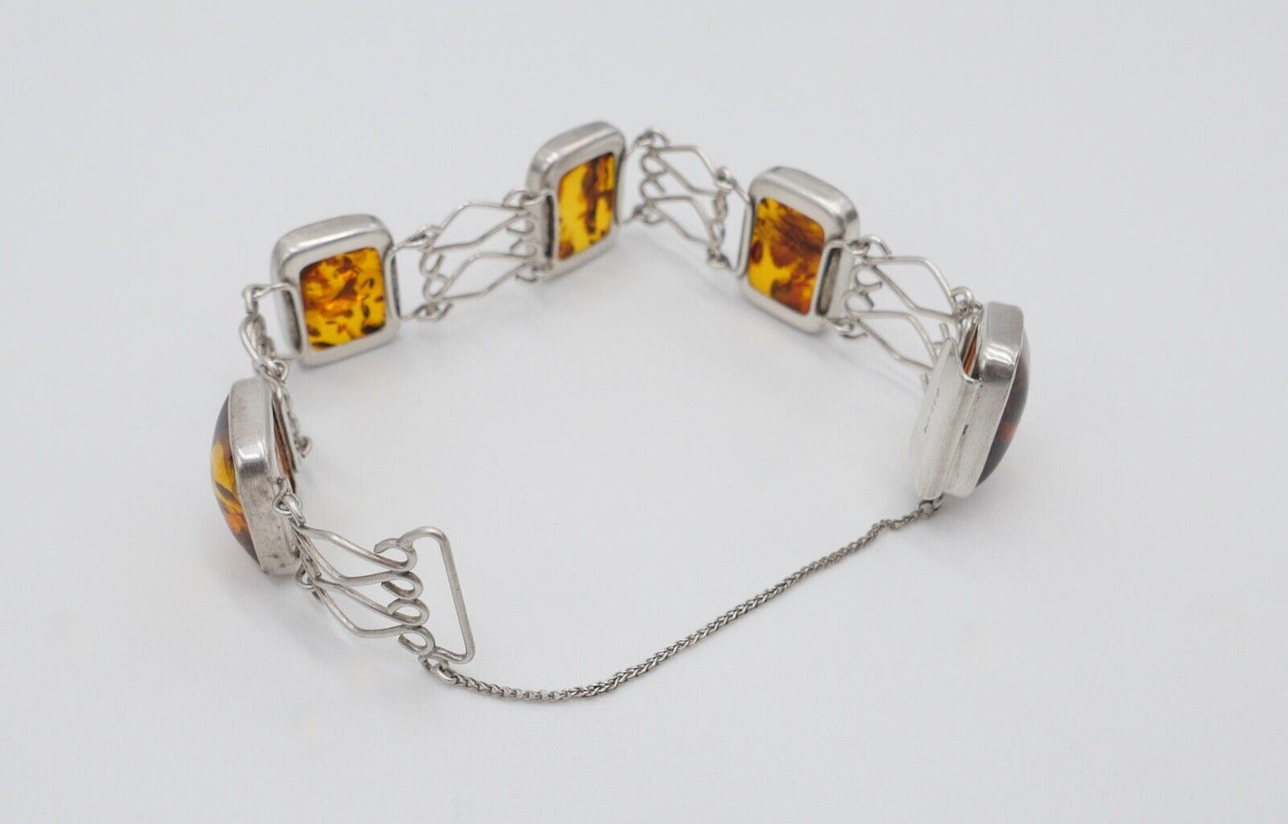 Art Deco FISCHLAND Bernstein Armband 22,4 gr silber 835 Amber vintage 