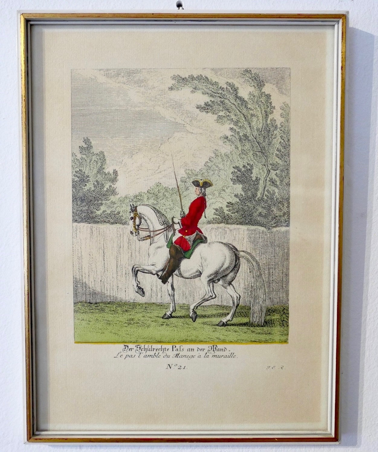 Neue Reit-Schul Nr 21 Der Schulrechte Pafs an der Wand Johann Elias Ridinger