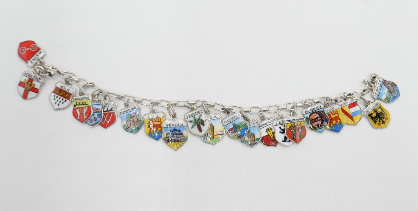 Bettelarmband mit Städte Wappen aus Emaille 800 Silber REU ANTIKO EHJ