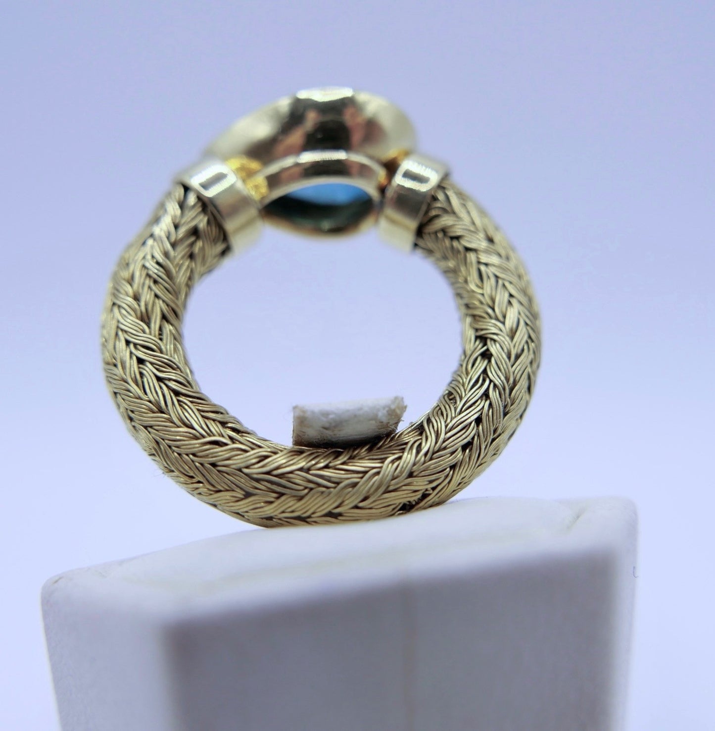 Unikat Goldring 750er Tropfen Turmalin Indikolith Blau Grün Zopfmuster 3,5 Ct