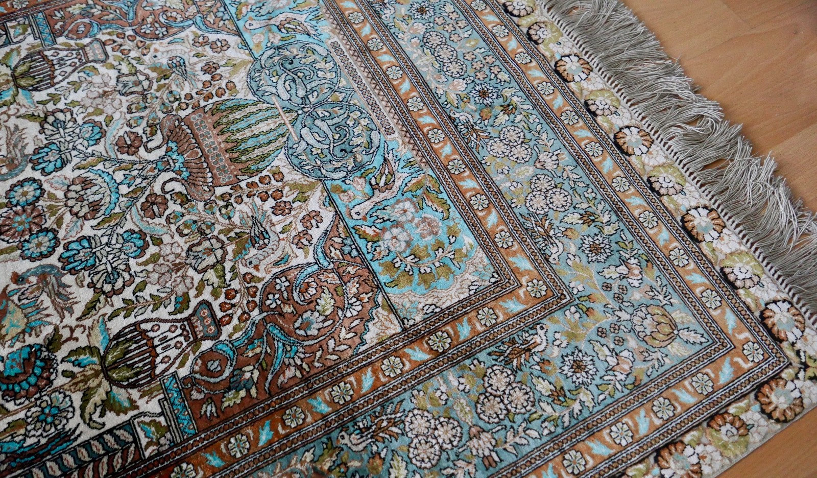 alter feiner Hereke Wandteppich Teppich  172x93 cm Seide Türkei 1 Mio. Knoten Qm