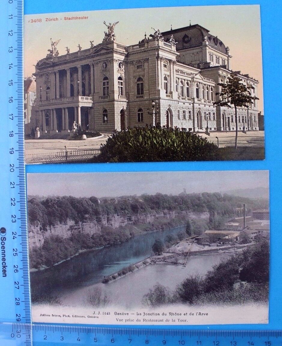 2 seltene alte Ansicht Postkarten ZÜRICH / GENEVE Lot postcards old Schweiz 