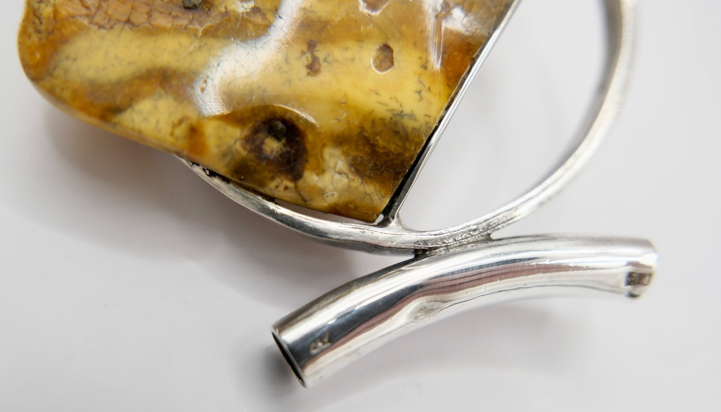 80er Jahre große Bernstein Butterscotch Anhänger 925 Silber Danzig Gdansk Polen