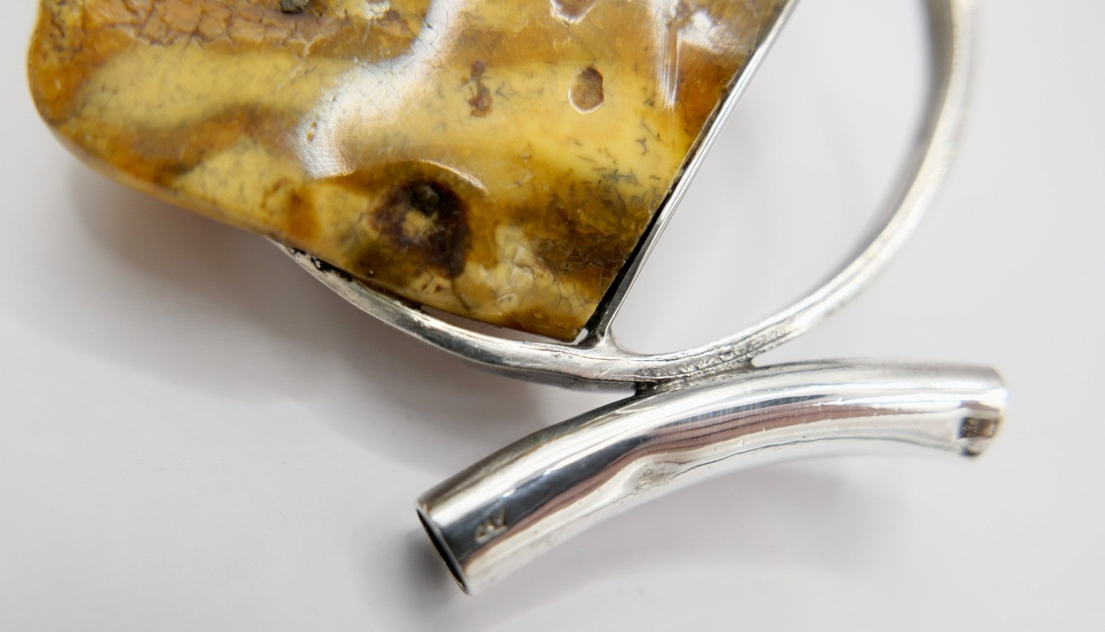 80er Jahre große Bernstein Butterscotch Anhänger 925 Silber Danzig Gdansk Polen