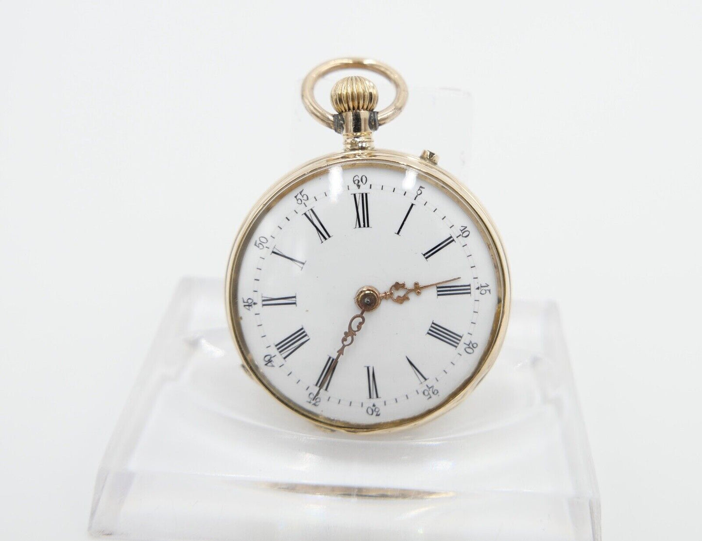 antike Taschenuhr um 1900 Arnold Weber 585 / 14K GOLD 30mm florale Malerei