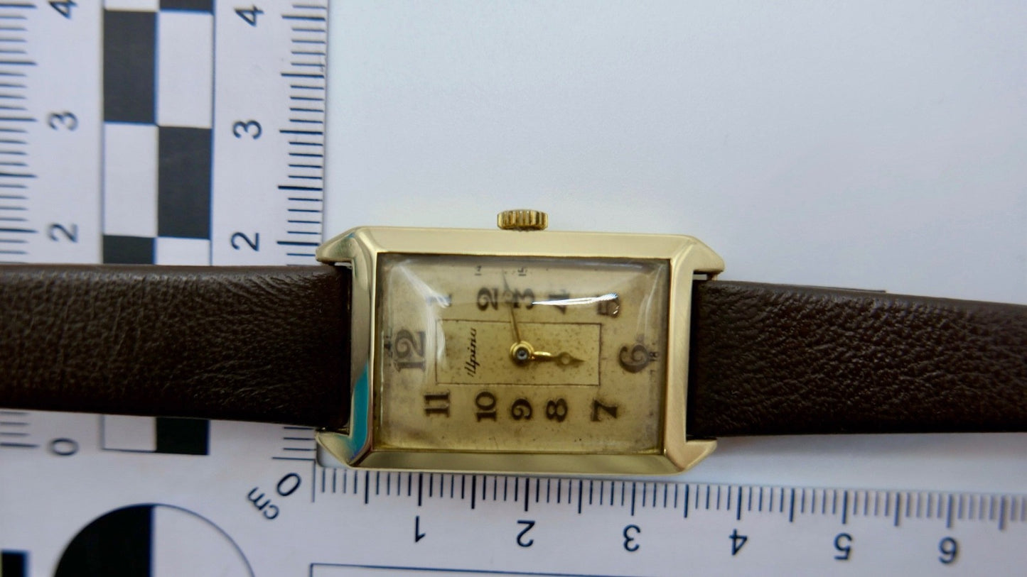 Art Deco 1930er Armbanduhr aus 585  Gelbgold 14K Alpina 863 Herrenuhr