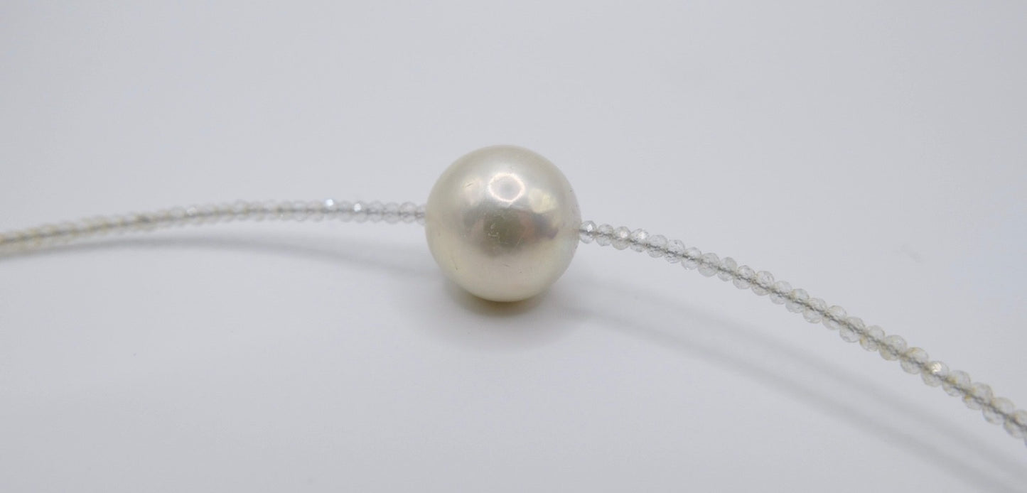 Elegante Kette mit großer Barockperle & Bergkristall 50 cm Silberverschluss