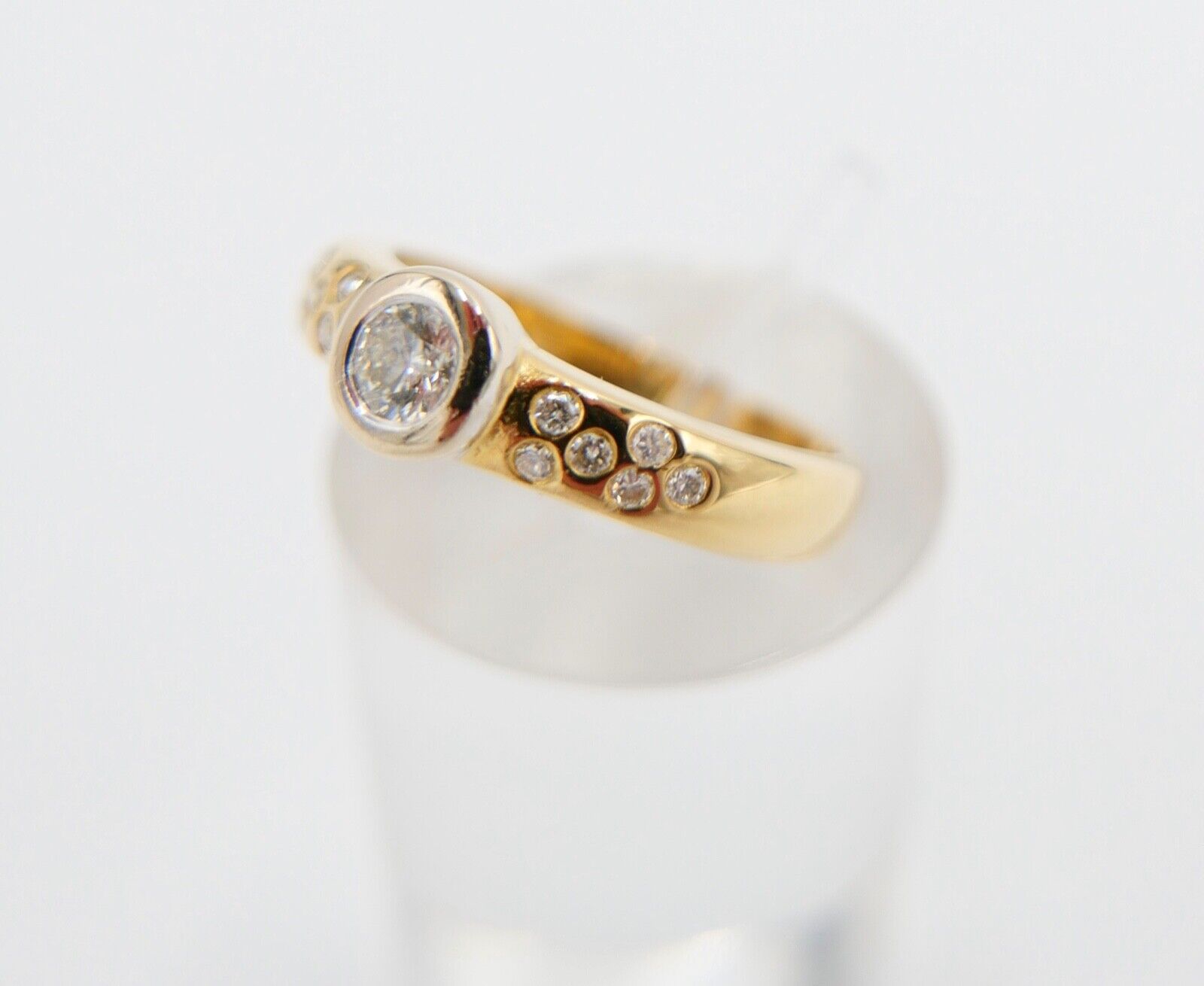 Eleganter Bicolor Gelb/Weiß Gold Ring 0,32 Ct  SI Brillant 750 18K Gr. 53