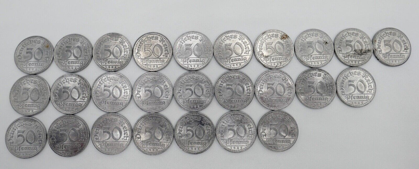 27x 50 Pfennig 1922 E Weimarer Republik  Jäger J.301 ss-vz