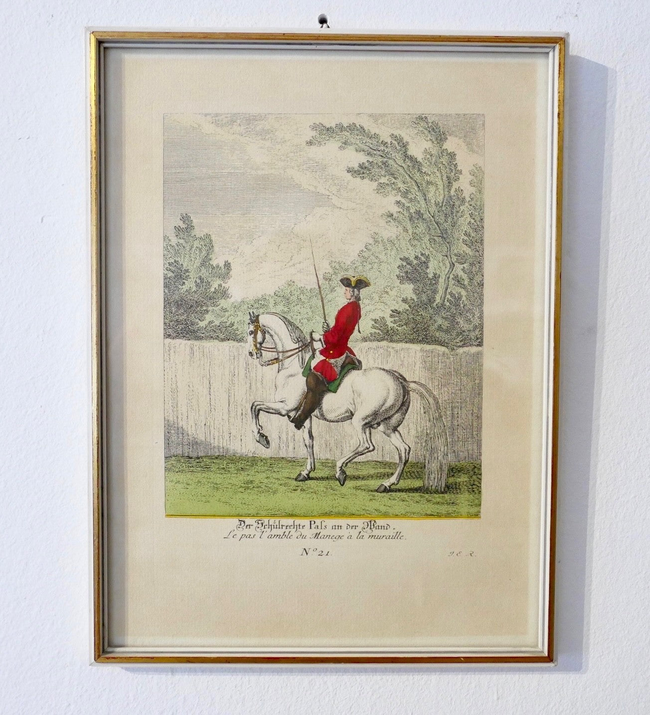 Neue Reit-Schul Nr 21 Der Schulrechte Pafs an der Wand Johann Elias Ridinger