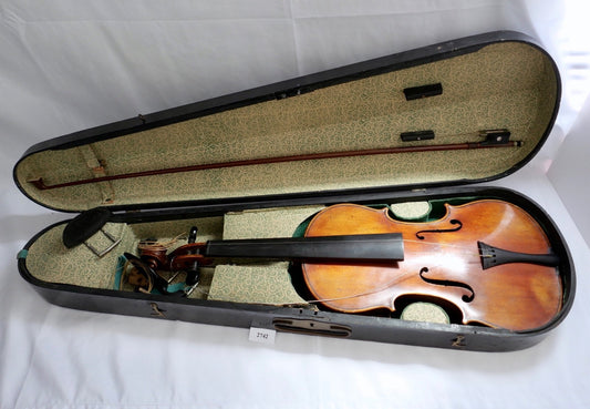 Alte Stradivarius Kopie Geige im Holzkasten mit Bogen & Zubehör Konvolut