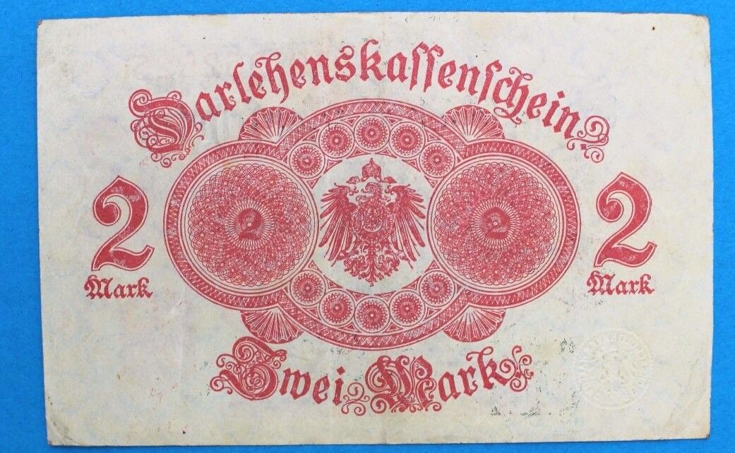 Ro. 52a Banknote 2 Mark 1914 Darlehnskassenschein old Bill selten RAR 