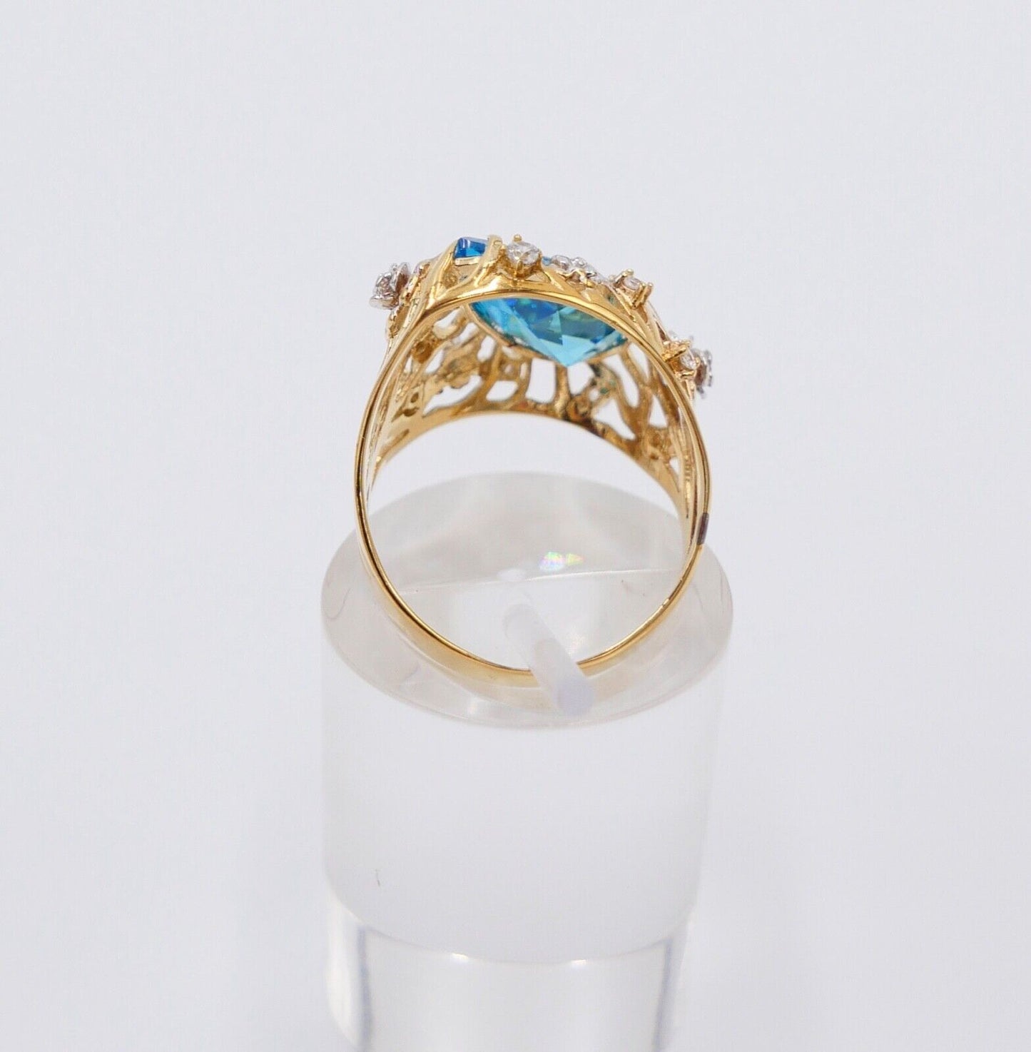 Gelbgold Ring mit Blautopas & Zirkonia 585 14K Gr. 55 im Tropfen Schliff  5,0 Ct