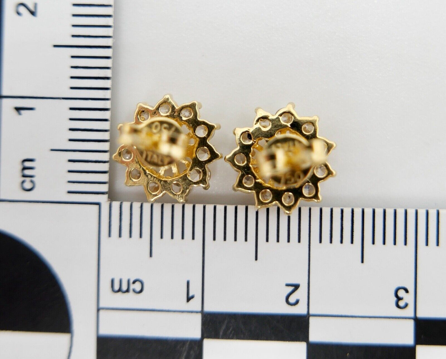 90er Jahre Gelbgold Ohrringe Ohrstecker mit Zirkonia 750 / 18K Italien 0,86 Ct