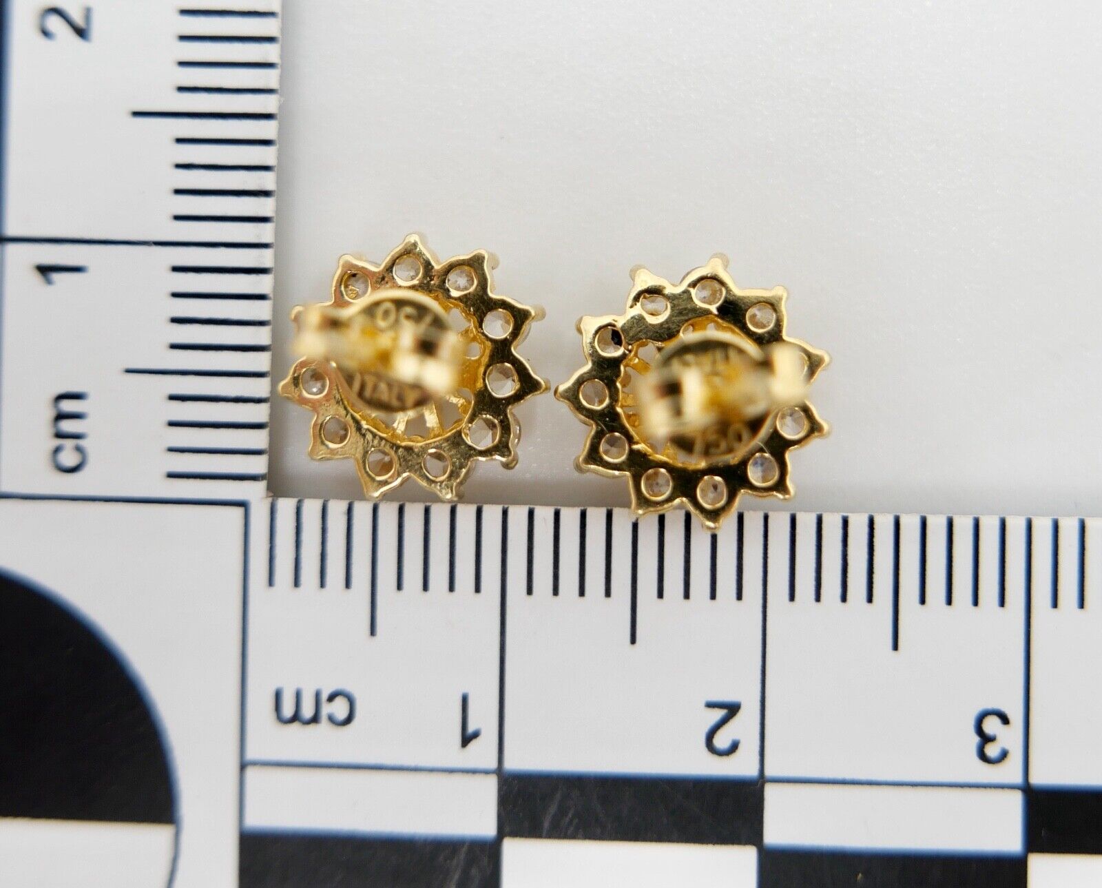 90er Jahre Gelbgold Ohrringe Ohrstecker mit Zirkonia 750 / 18K Italien 0,86 Ct