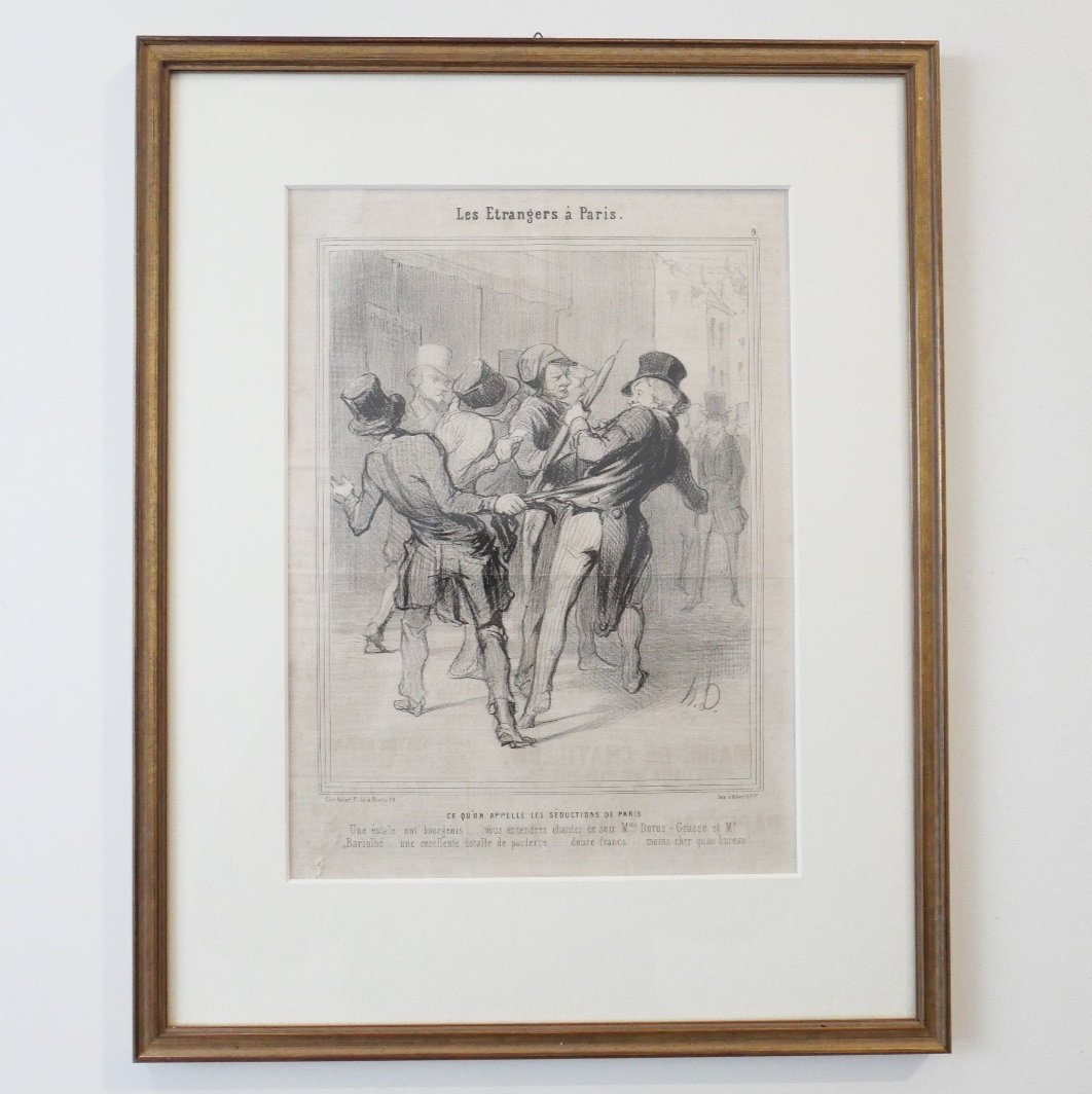 Honoré Daumier Lithographie 1844 Le Charivari Les Étrangers à Paris gerahmt