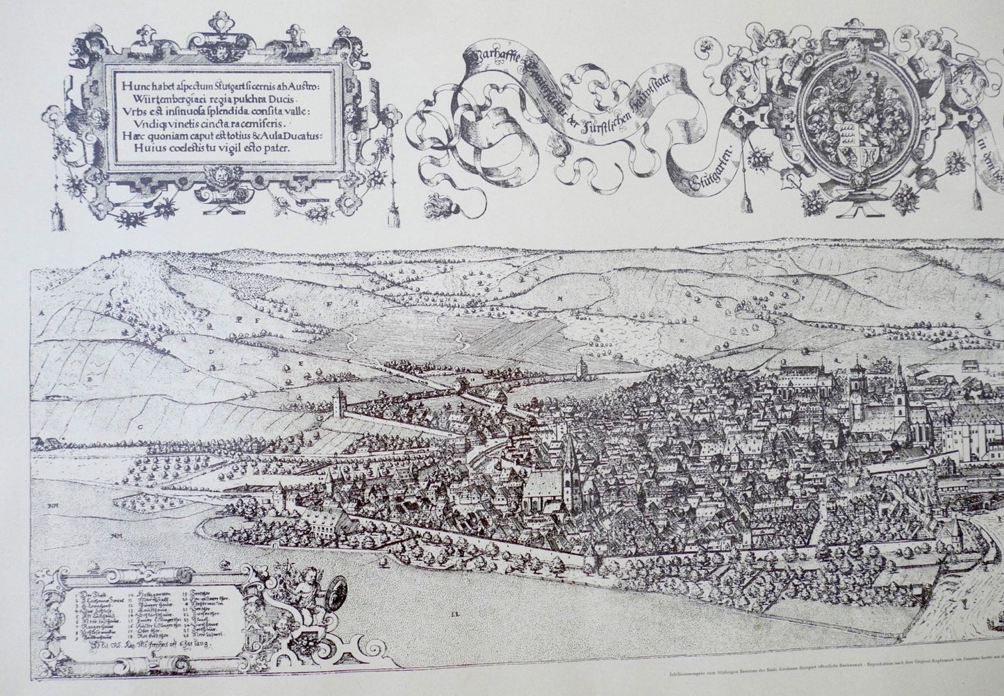 STUTTGART 1592 Jonathan Sauter Historische Stadtansicht Reproduktion aus 1934